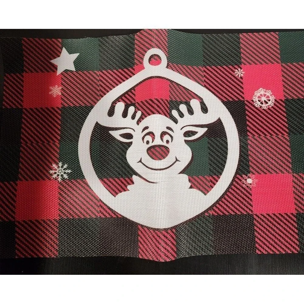 Christmas Buffalo‎ Plaid Placemats Set of 4 Red Green Reindeer Gingerbread Tree
